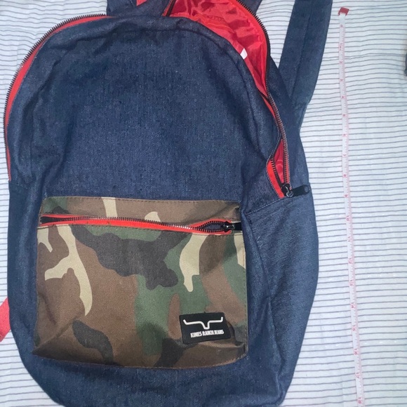 Kimes Ranch Denim and Camouflage Backpack with Red Accents - Picture 3 of 5